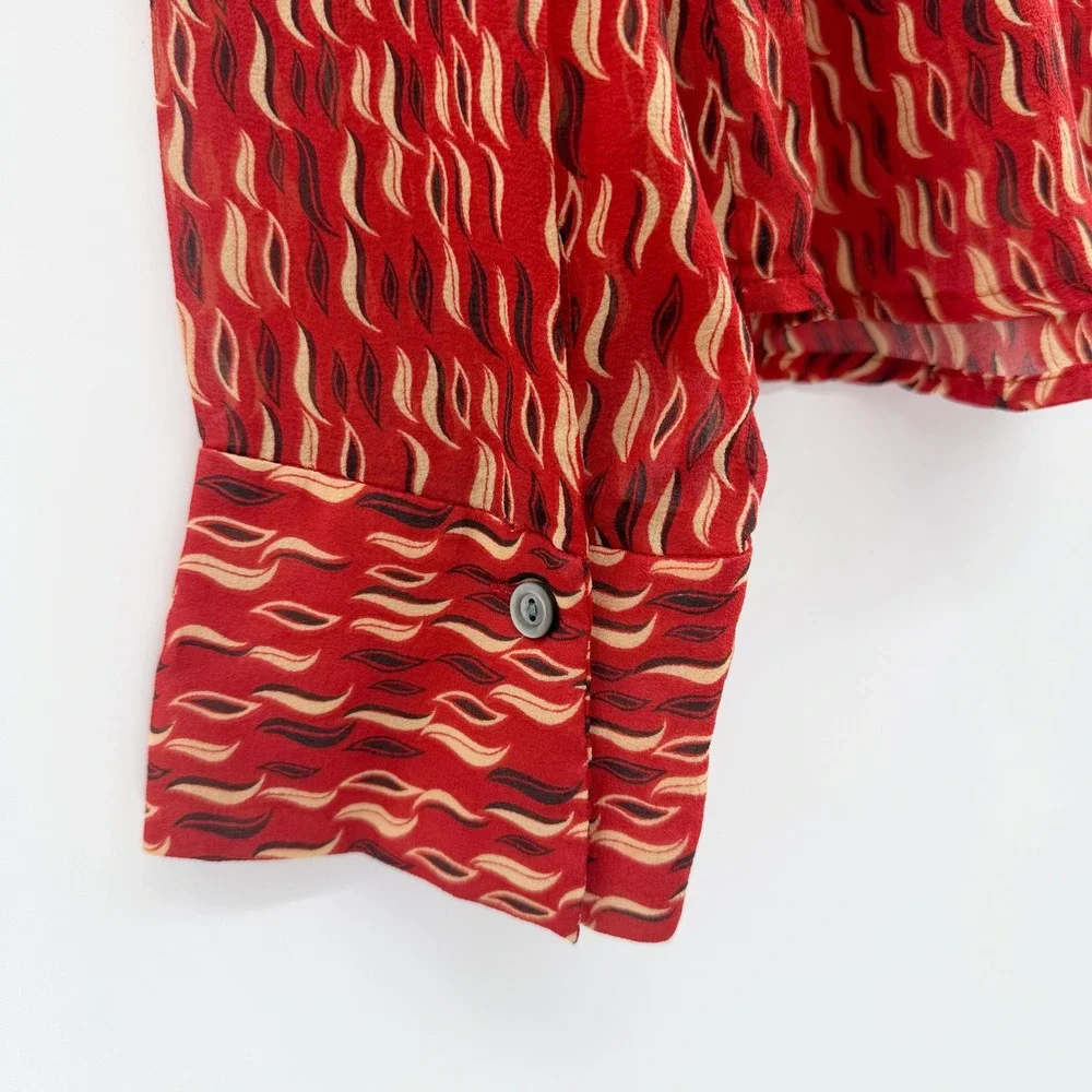 Vintage Y2K The Limited 100% Silk‎ Sheer Button Down Top in Red Flame Size L